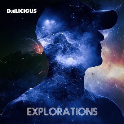 Pochette de l'EP Explorations : silhouette de profil remplie d'une nébuleuse bleue